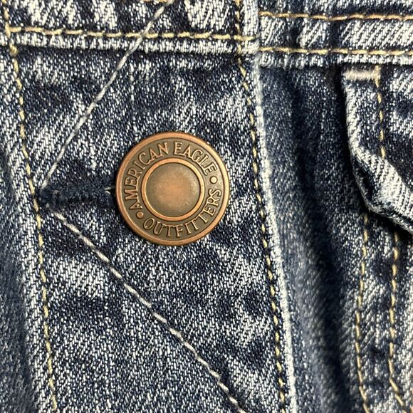 American Eagle Jean Jacket Denim Light Medium Wash Semi-Cropped Western M - Picture 6 of 15